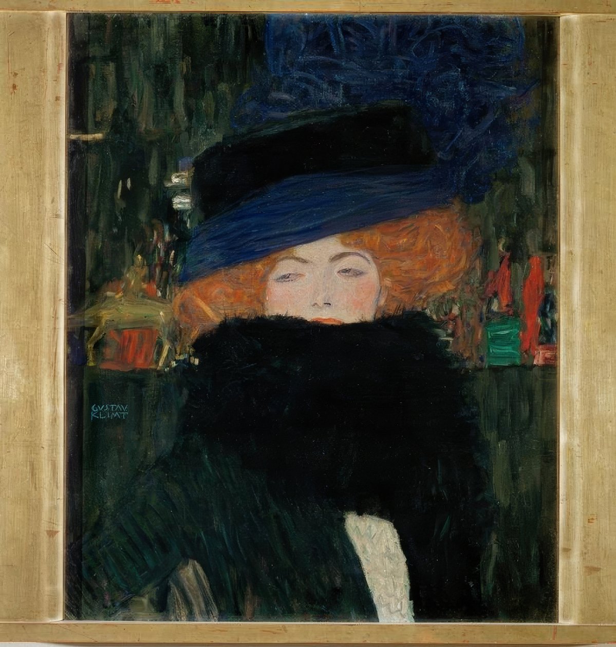 Dame mit Hut und Federboa tekijältä Gustav Klimt