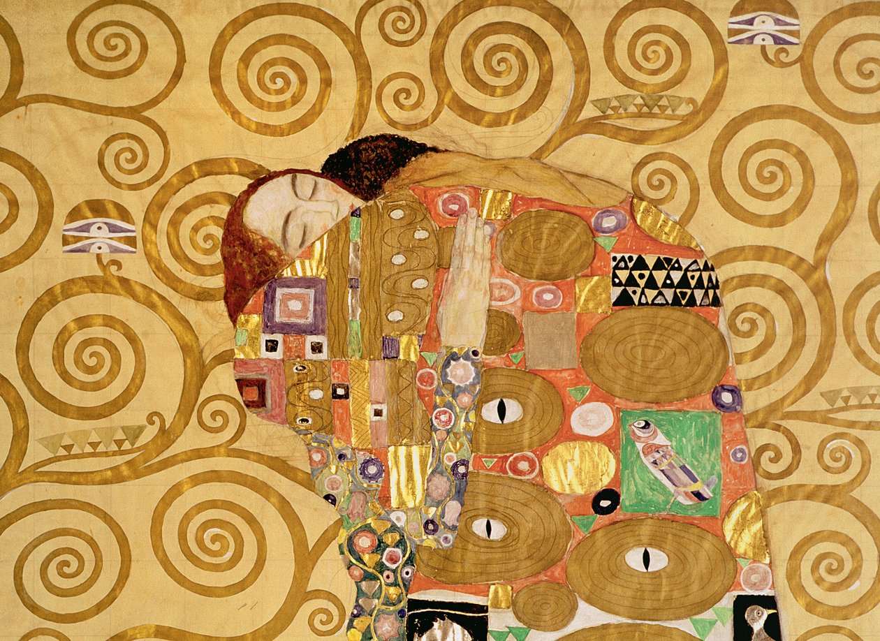 Fulfillment (Stoclet Frieze) n. 1905-09 (tempera, wc) (65884:n yksityiskohta) tekijältä Gustav Klimt