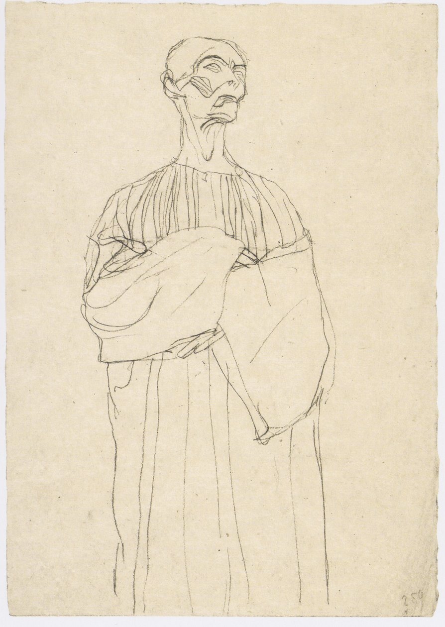 Miehen kyynärpää pitkässä viitassa oikealla tekijältä Gustav Klimt