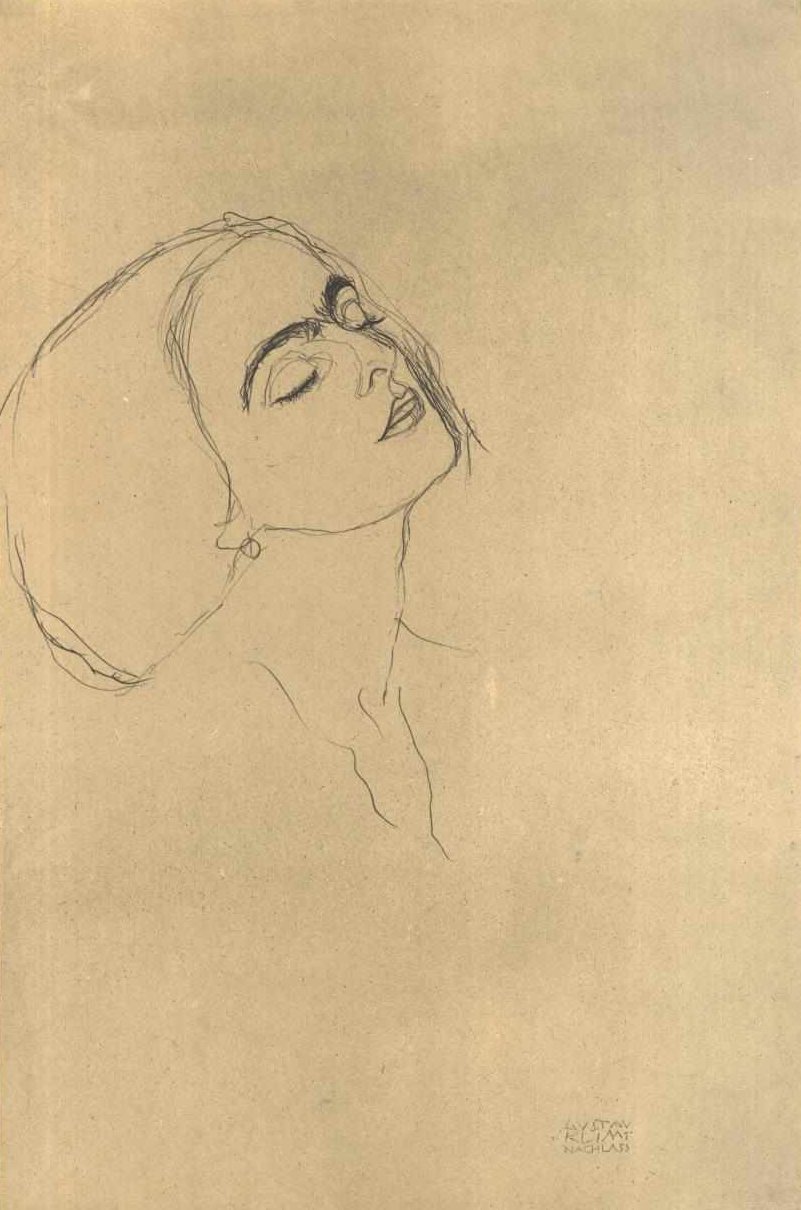 Kopfstudie mit geschlossenen Augen nach rechts tekijältä Gustav Klimt