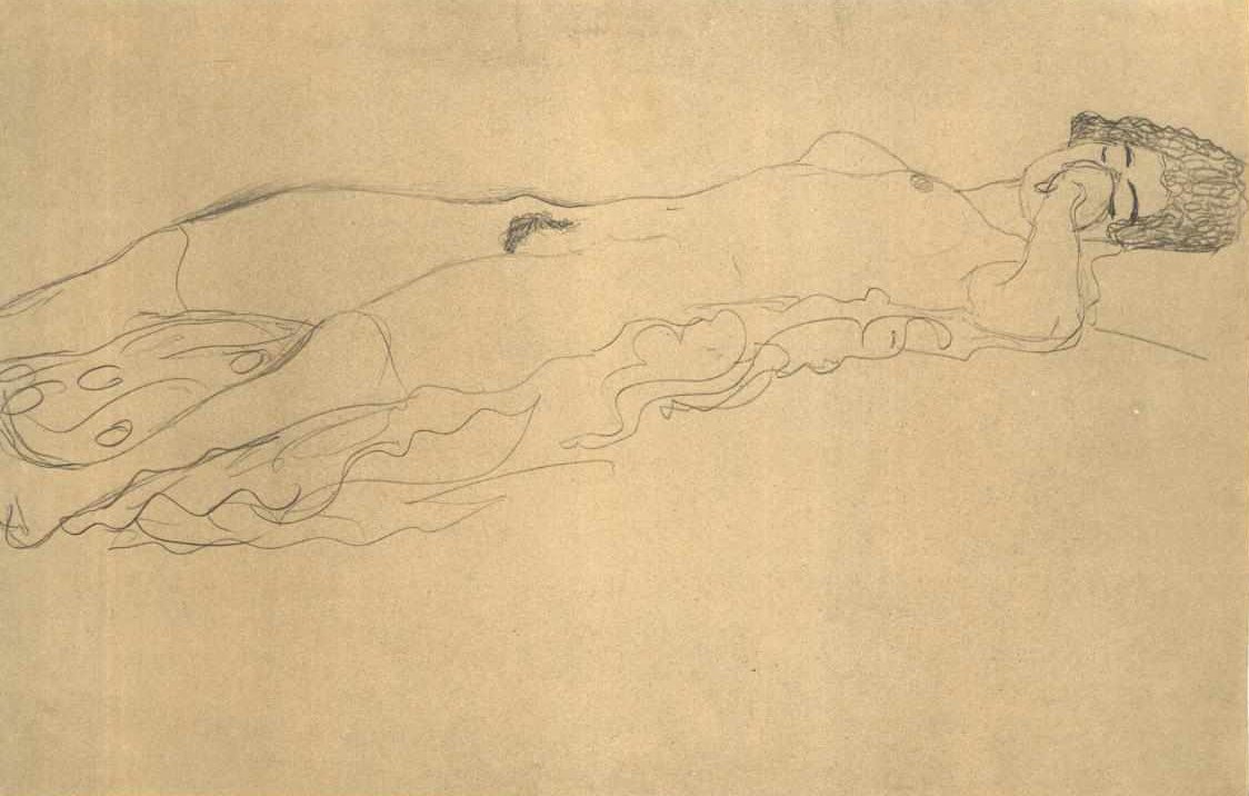 Liegender Akt nach rechts tekijältä Gustav Klimt