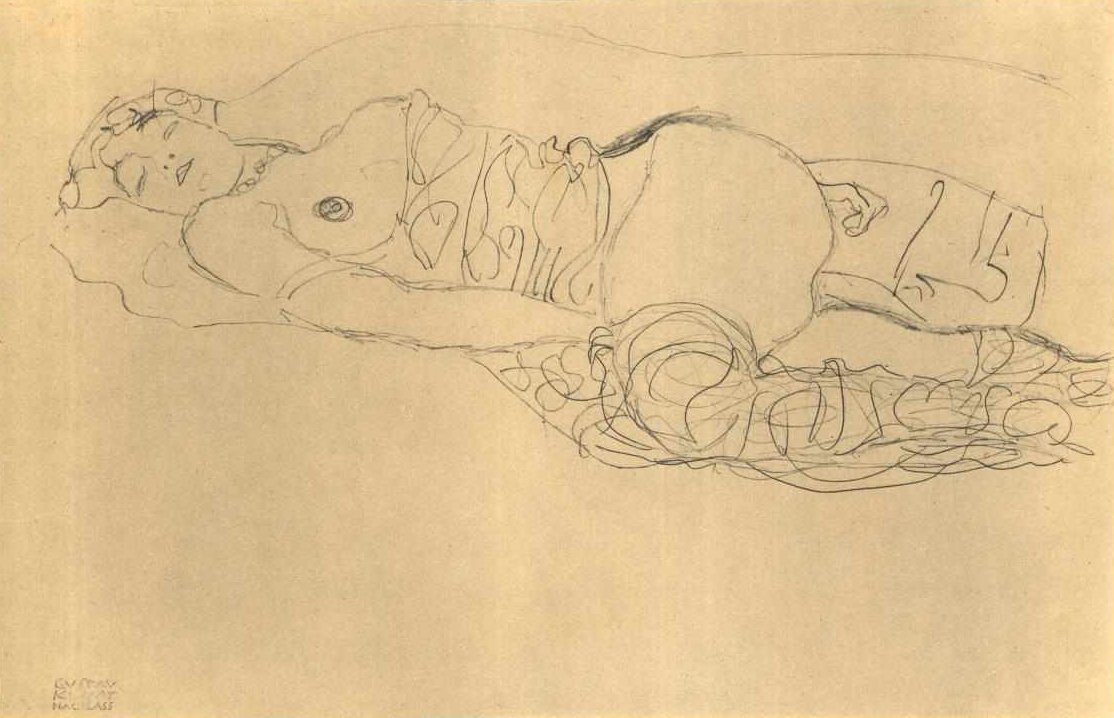 Liegender Halbtakt nach linkit Schenkelin ikään tekijältä Gustav Klimt