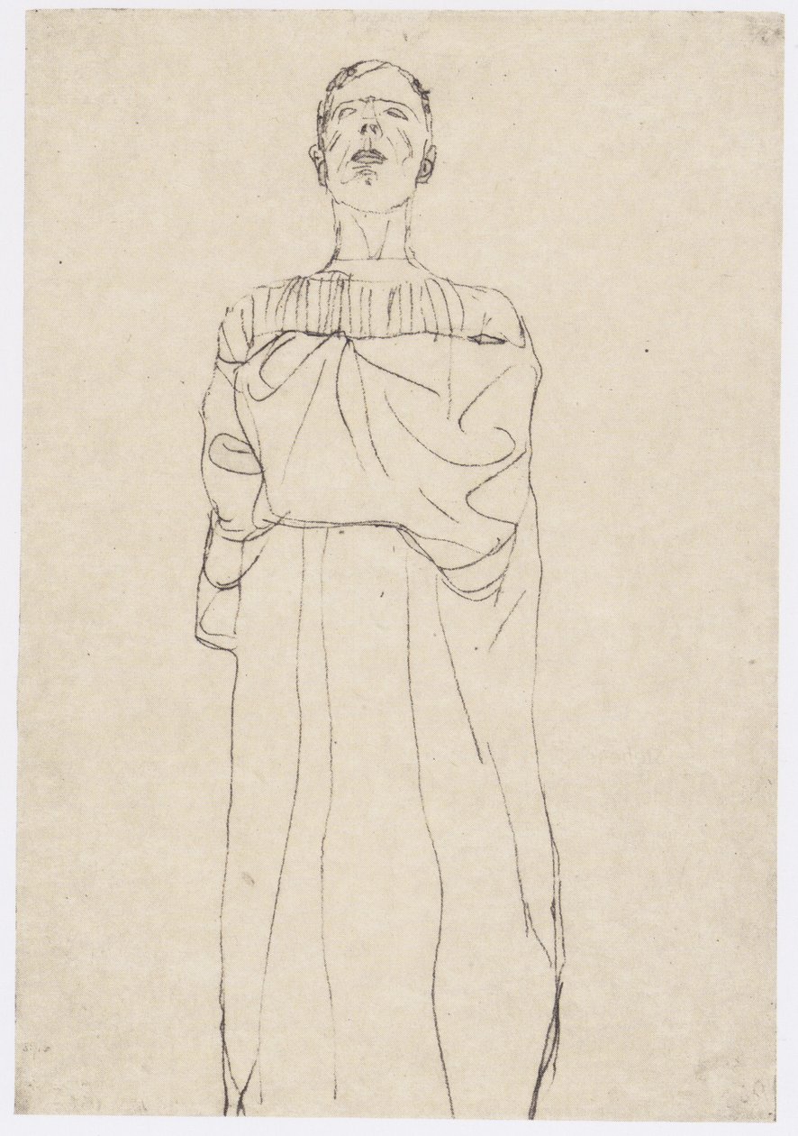 Mies pitkässä viitassa edestä tekijältä Gustav Klimt
