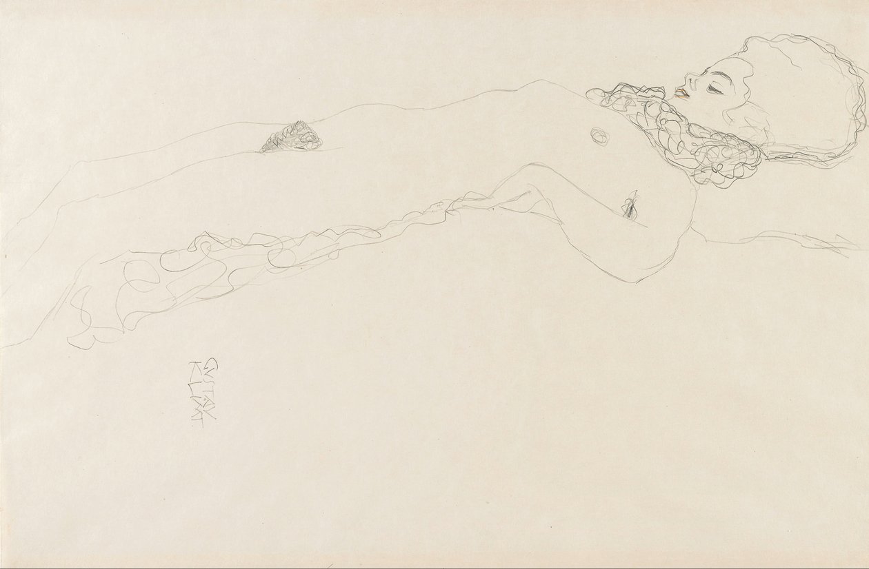 Alaston tyttö Ruffin kanssa, valehtelee tekijältä Gustav Klimt