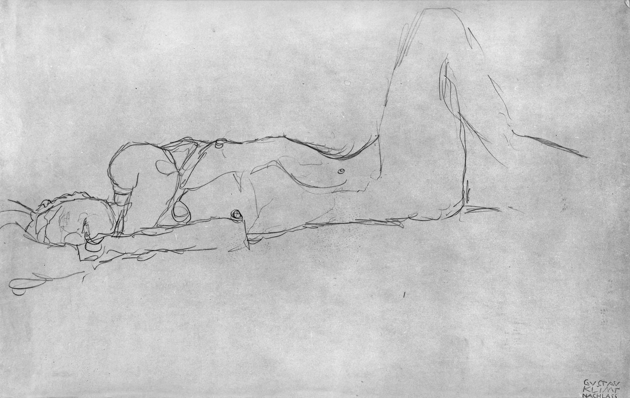 Makuuasennossa oleva naisen alaston tekijältä Gustav Klimt