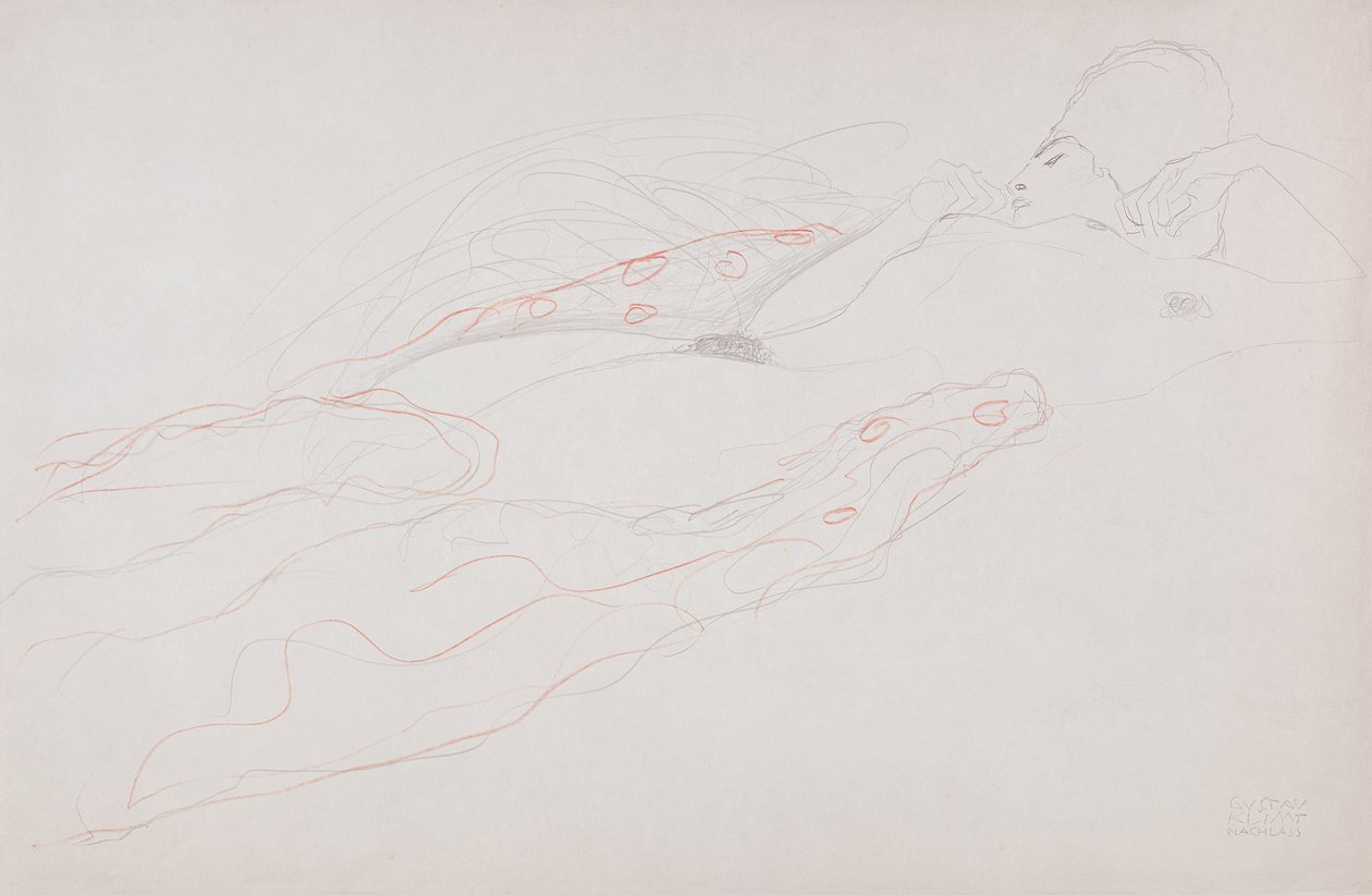 Makaava alaston (lyijykynä ja väriliitu paperille) tekijältä Gustav Klimt