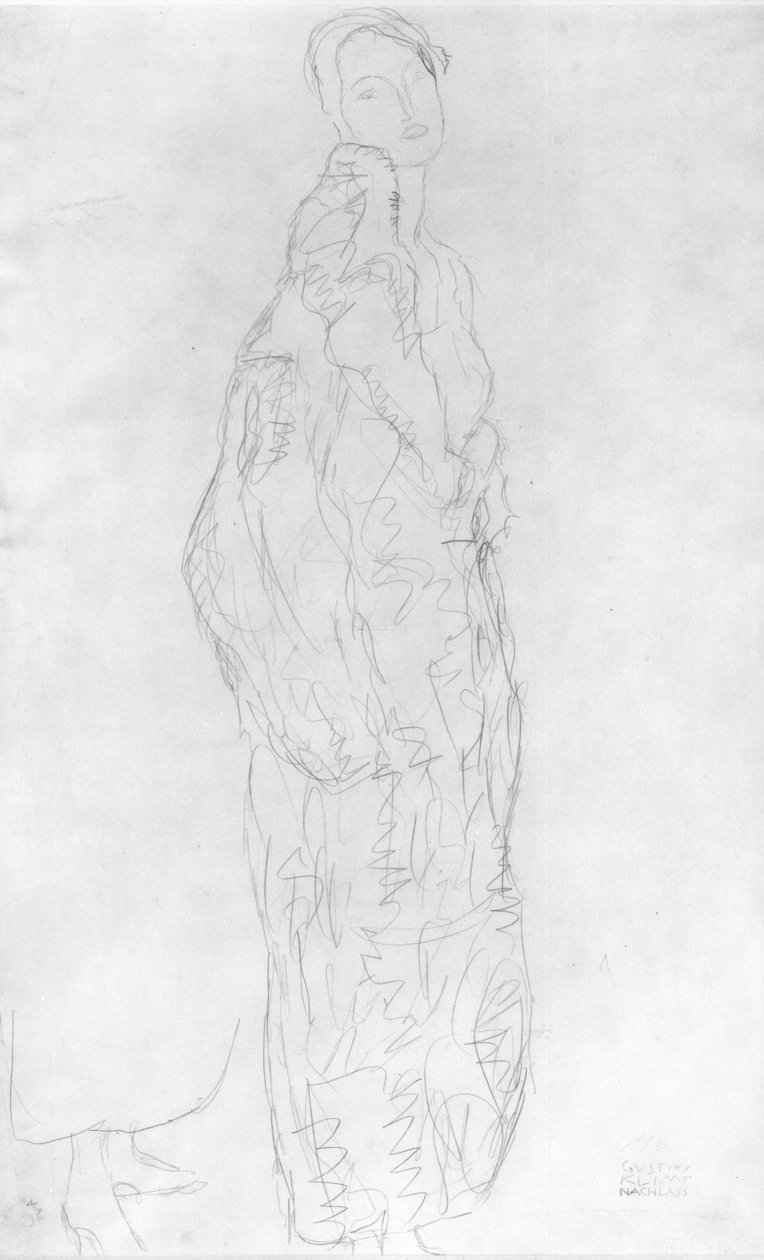 Viittassa seisova nainen, n. 1916 tekijältä Gustav Klimt