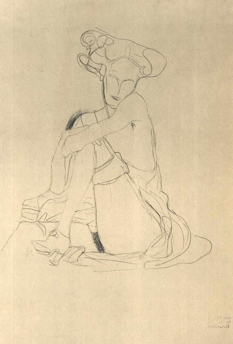 Sitzende Frau mit aufgestützen linken Bein tekijältä Gustav Klimt