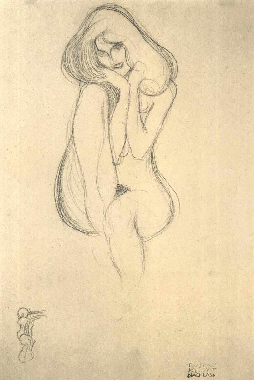 Sitzender Frauenakt von vorne tekijältä Gustav Klimt