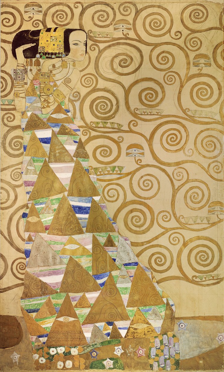 Study for Expectation, n. 1905-1909 (wc ja kultaa paperilla) tekijältä Gustav Klimt