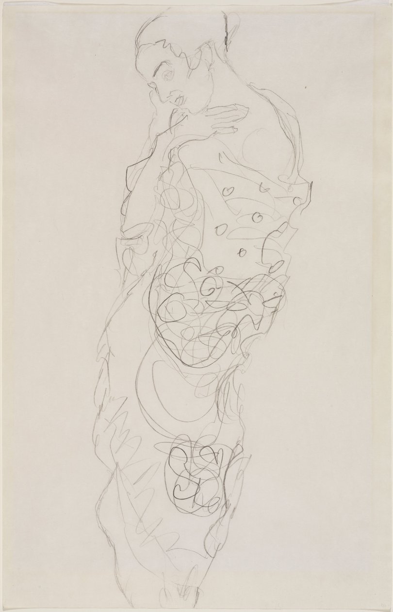 Nainen kimonossa, vasen olkapää paljaana tekijältä Gustav Klimt