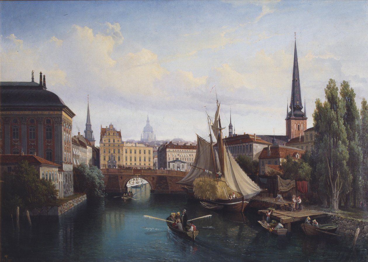 Näkymä Riddarholmskanalenille, Tukholma 1835, 1880 tekijältä Gustaf Wilhelm Palm