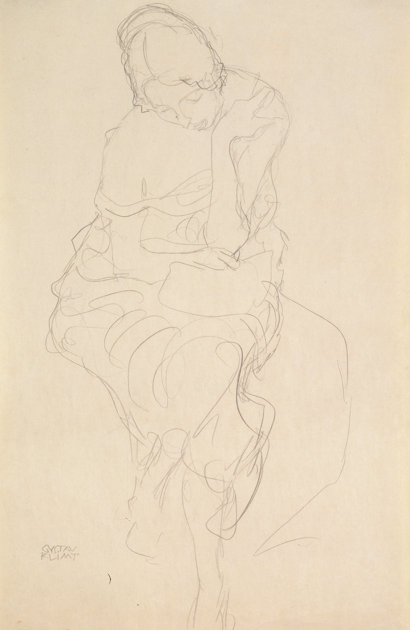 Auf einem Hocker Sitzende von vorne tekijältä Gustav Klimt