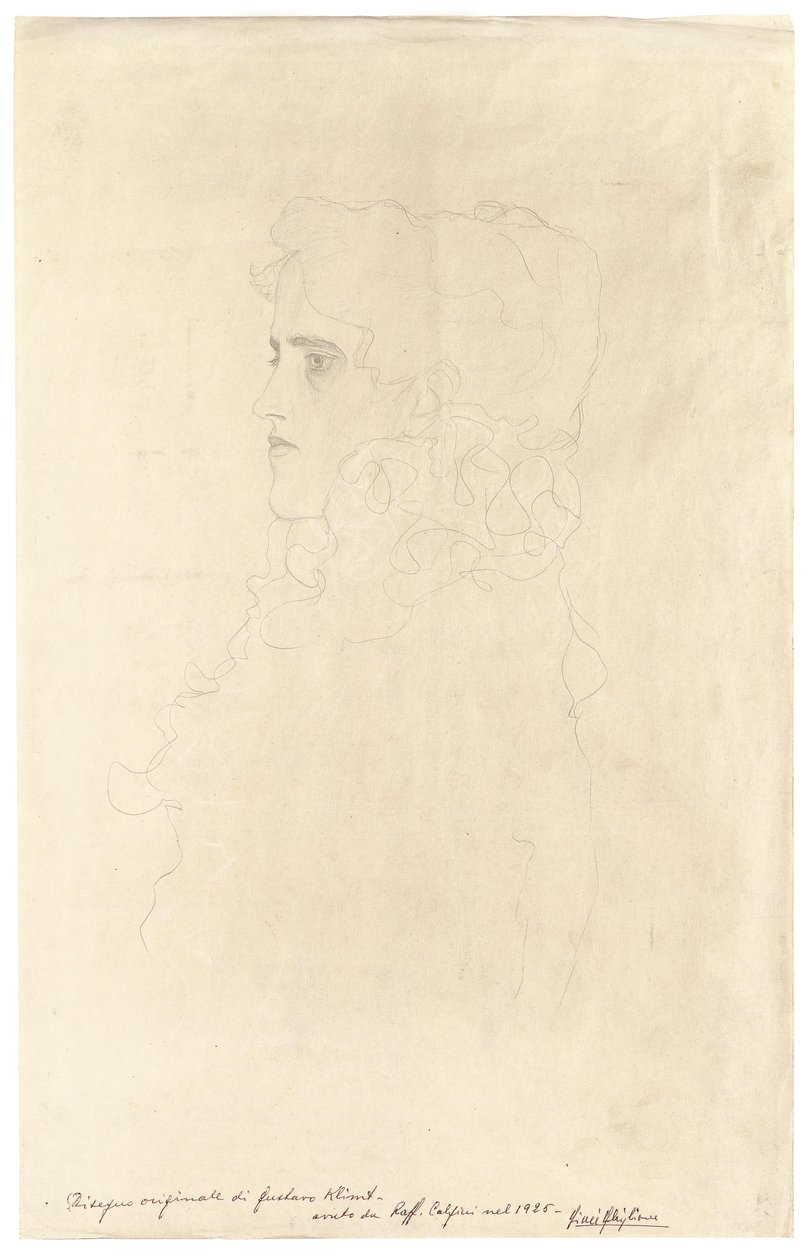 Bildnis einer Frau im Profil mit Rüschenkragen tekijältä Gustav Klimt