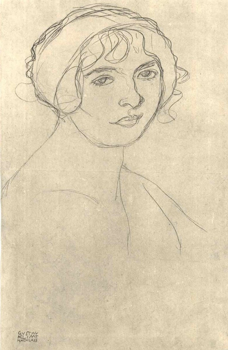 Brustbild eines nackten Mädchen nach rechts. tekijältä Gustav Klimt