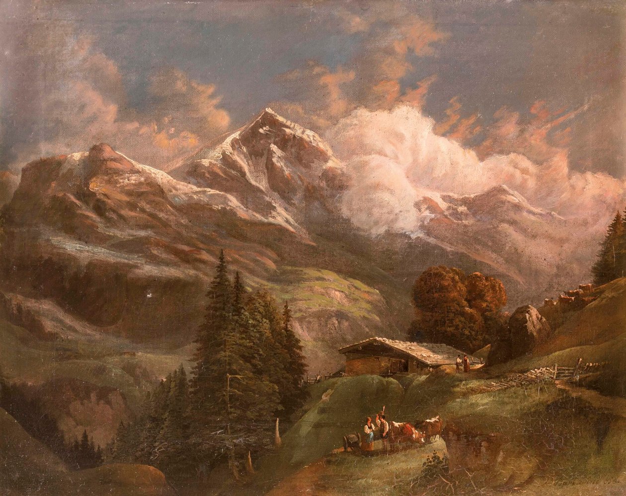 Vilkas korkea alppilaidun, josta on näkymä Alppihuipuille - Großglockner? tekijältä Gustav Barbarini