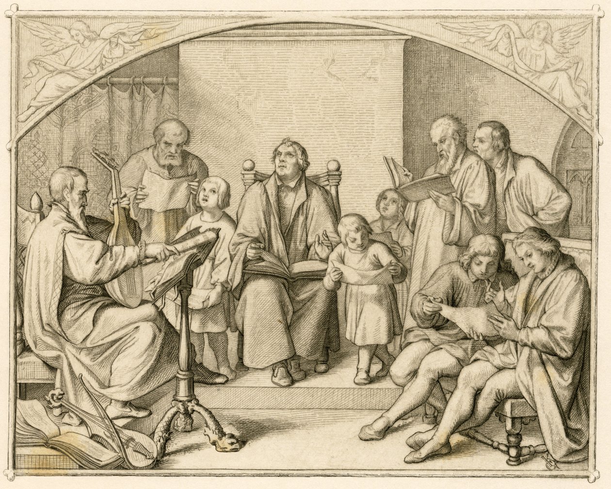 Luther esitteli saksalaiset protestanttiset uskonnolliset hymnit yhdessä lastensa ja ystäviensä kanssa Johannes Waltherin (1496-1570) johdolla tekijältä Gustav Ferdinand Leopold Konig