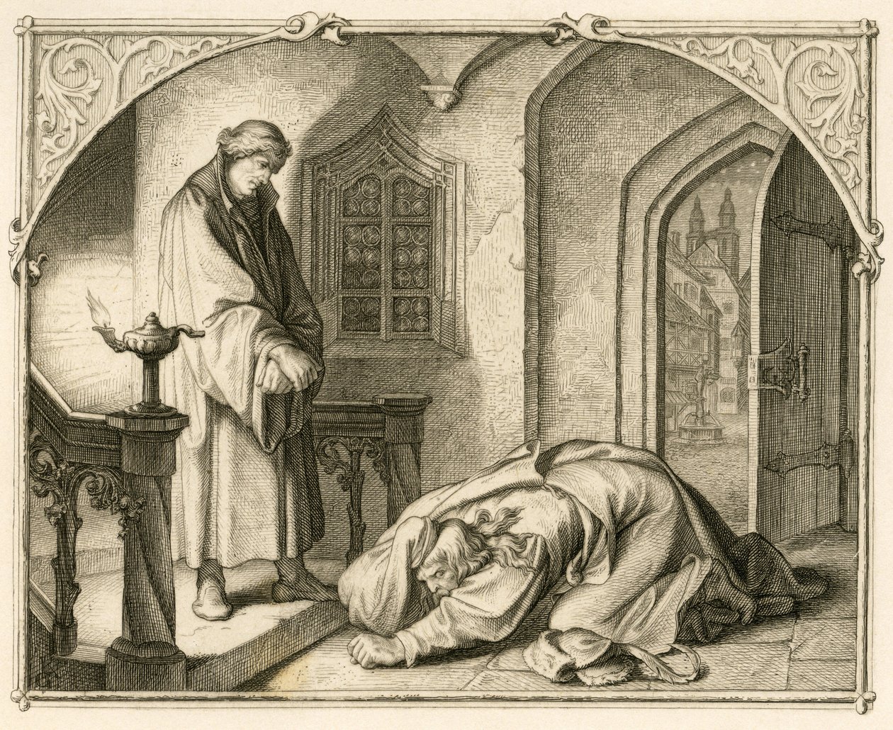 Martin Luther yhdessä rosvo Hans Kohlhasen (1500-1540) kanssa tekijältä Gustav Ferdinand Leopold Konig