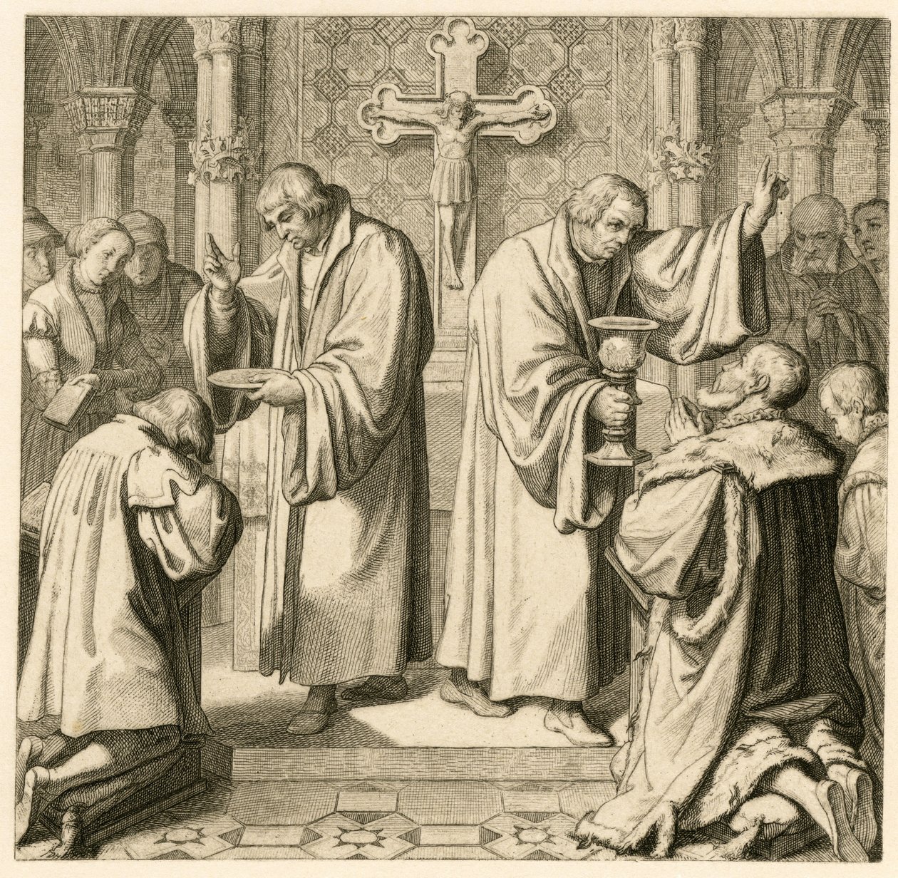 Ehtoollisen Luther antaa valitsija Johann Friedrichille (Jean Frederic I de Saxe tekijältä Gustav Ferdinand Leopold Konig