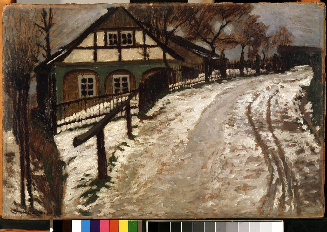 ""Sula"" (Thaw) Talvimaisema maaseudulla, kun lumi sulaa. Gustav Holsteinin (1876-?) maalaus Mikalojus Konstantinas Ciurlionisin taidemuseo, Kaunas, Liettua tekijältä Gustav Holstein