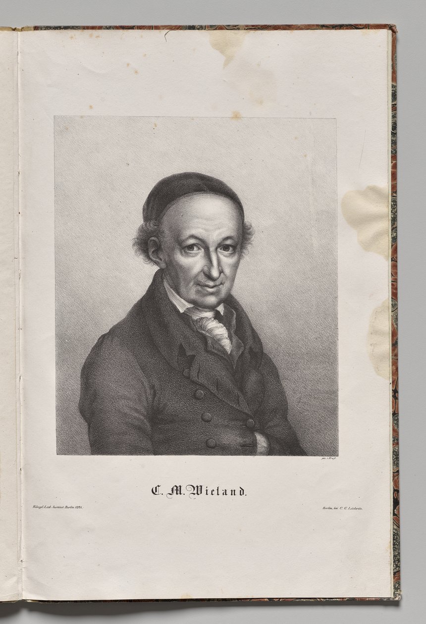 Saksan kuuluisat kirjailijat: Christopher Martin Wielandin muotokuva tekijältä Gustav Karl Friedrich Luderitz