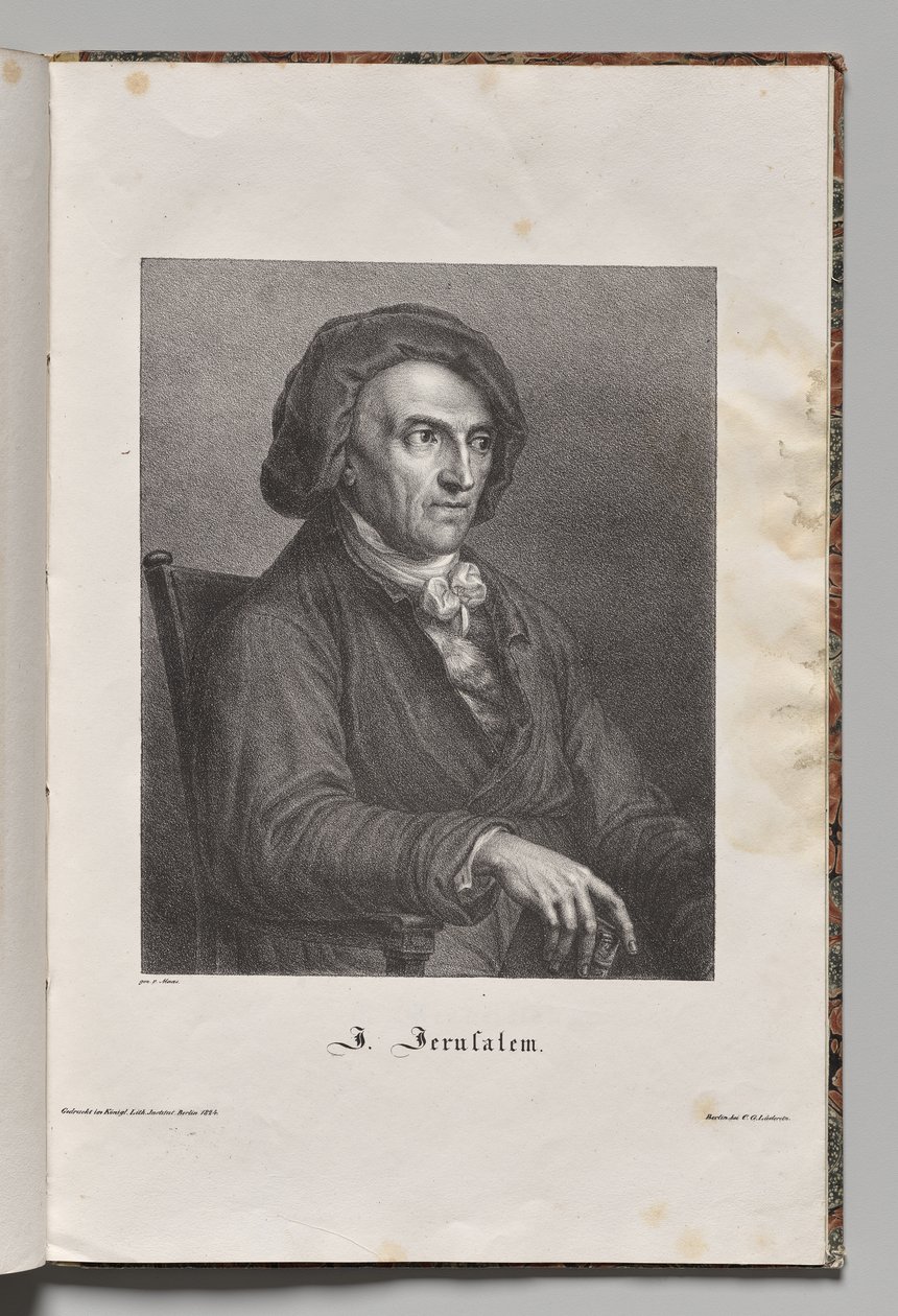 Saksan kuuluisat kirjailijat: Johann Friedrich Wilhelm Jerusalemin muotokuva tekijältä Gustav Karl Friedrich Luderitz
