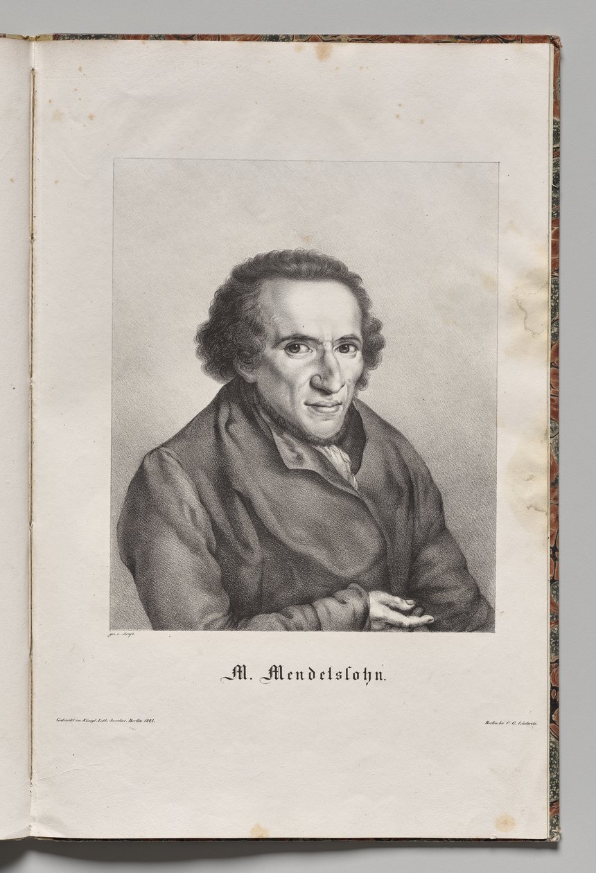 Saksan kuuluisat kirjailijat: Moses Mendelssohnin muotokuva tekijältä Gustav Karl Friedrich Luderitz