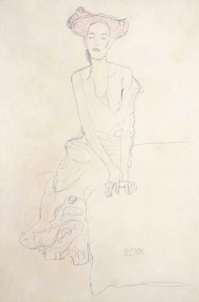 Aug Ruhubeit nuori nainen, joka tukee itseään käsillään, 1908 tekijältä Gustav Klimt