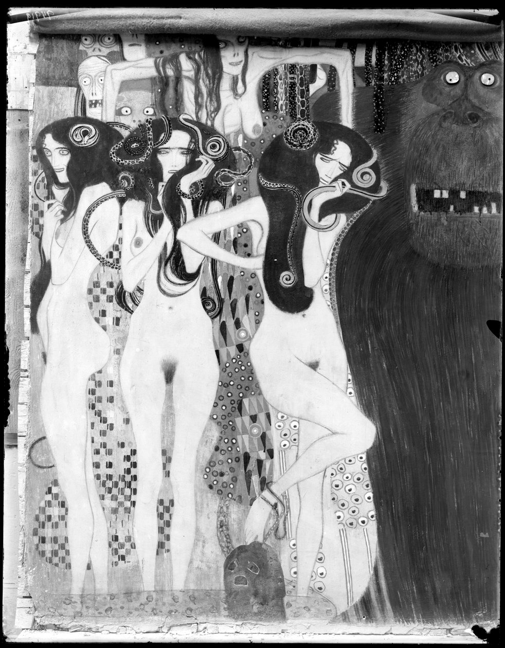 Beethovenin friisi: yksityiskohta kuvasta "Die feindlichen Gewalten". tekijältä Gustav Klimt