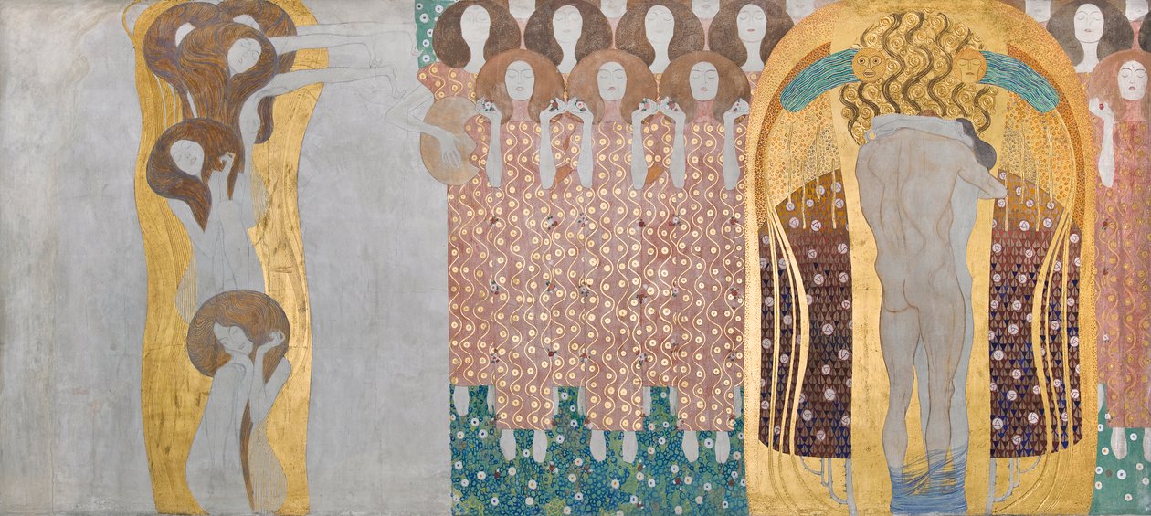 Beethoven Frieze: The Arts, Paradise Choir and Embrace - Levy 8, oikea pitkä seinä tekijältä Gustav Klimt