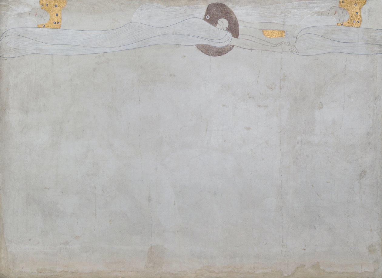 Beethoven Frieze: Onnen kaipuu - paneeli 1, vasen pitkä seinä tekijältä Gustav Klimt