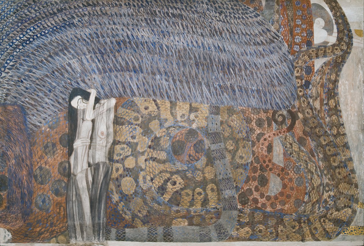 Beethoven Frieze: Vihamieliset voimat - paneeli 2, etuseinä tekijältä Gustav Klimt