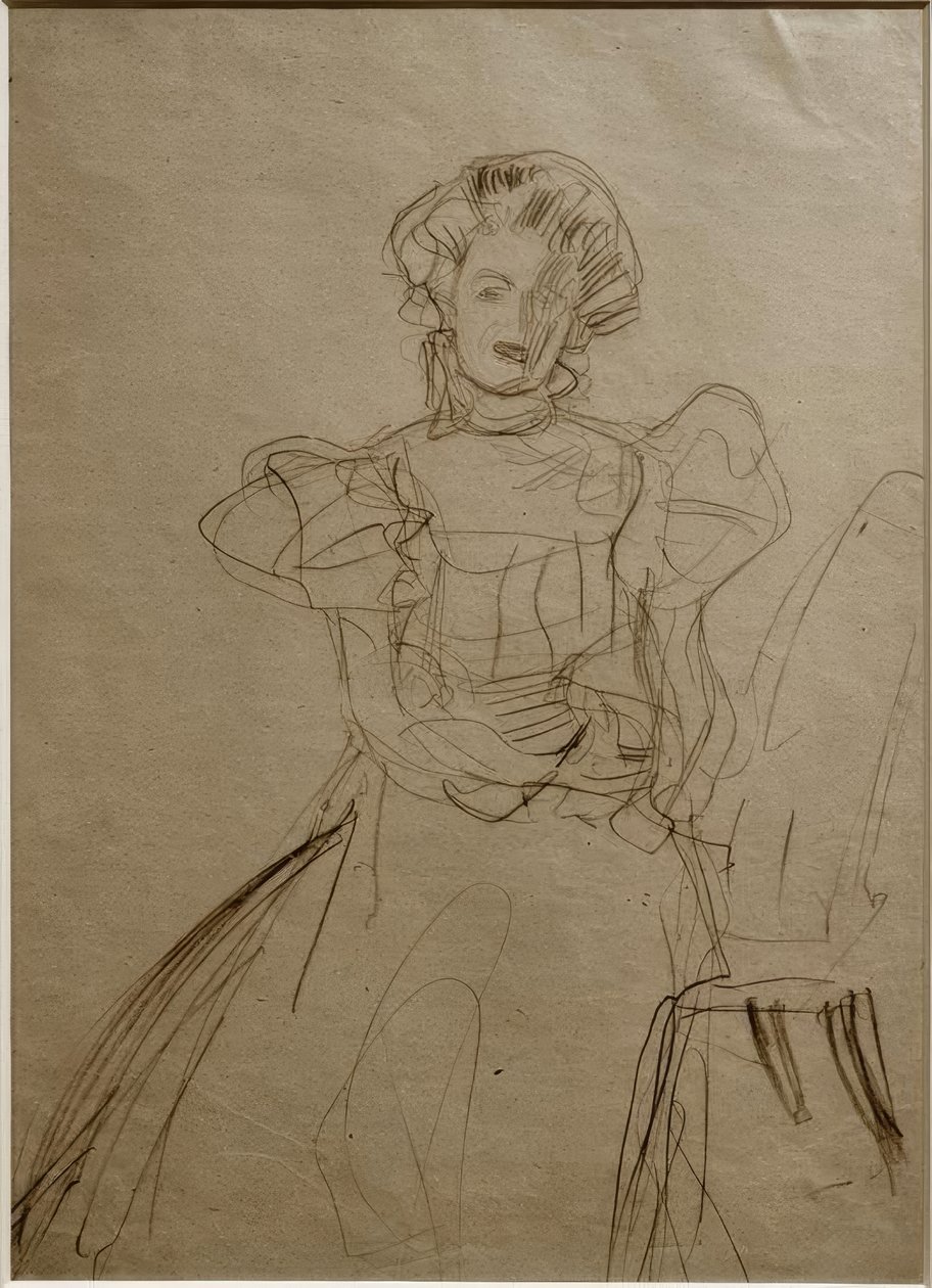 Bildnis Sonja Knips – In einem Stuhl sitzend von vorne tekijältä Gustav Klimt