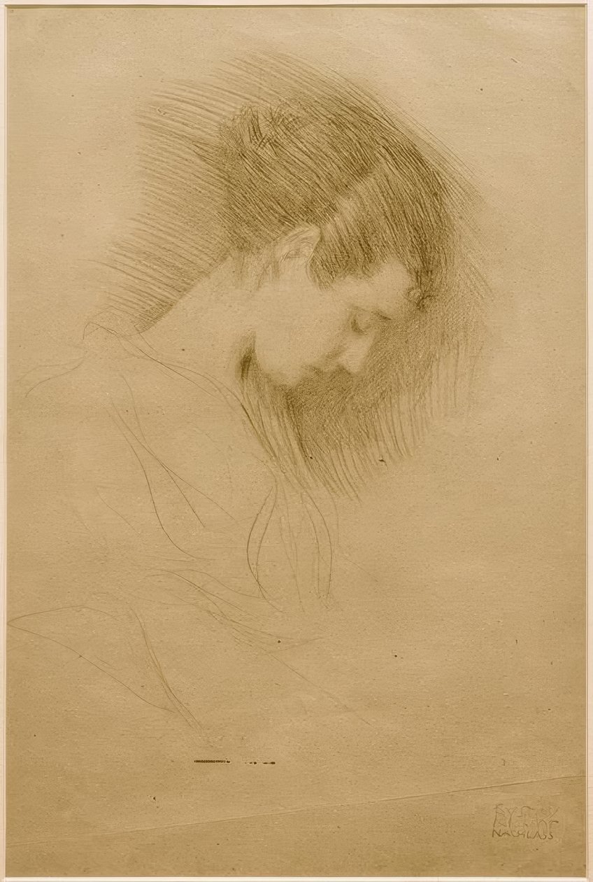 Brustkuva eines Mädchens mit gesenktem Kopf nach rechts tekijältä Gustav Klimt