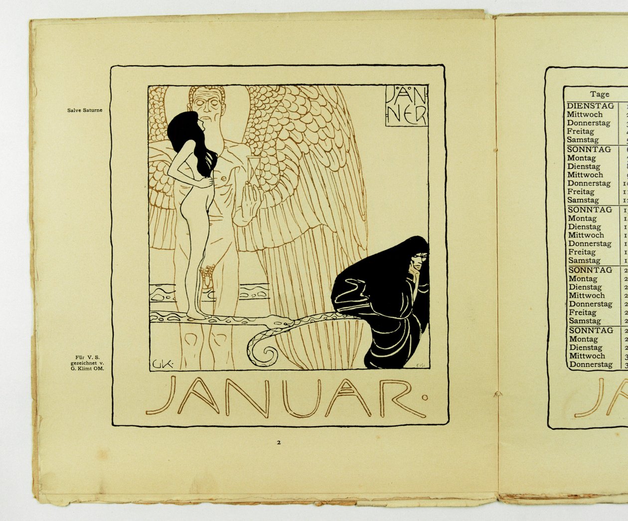 Kalenterilehti tammikuulle 1901 (värilitro) tekijältä Gustav Klimt