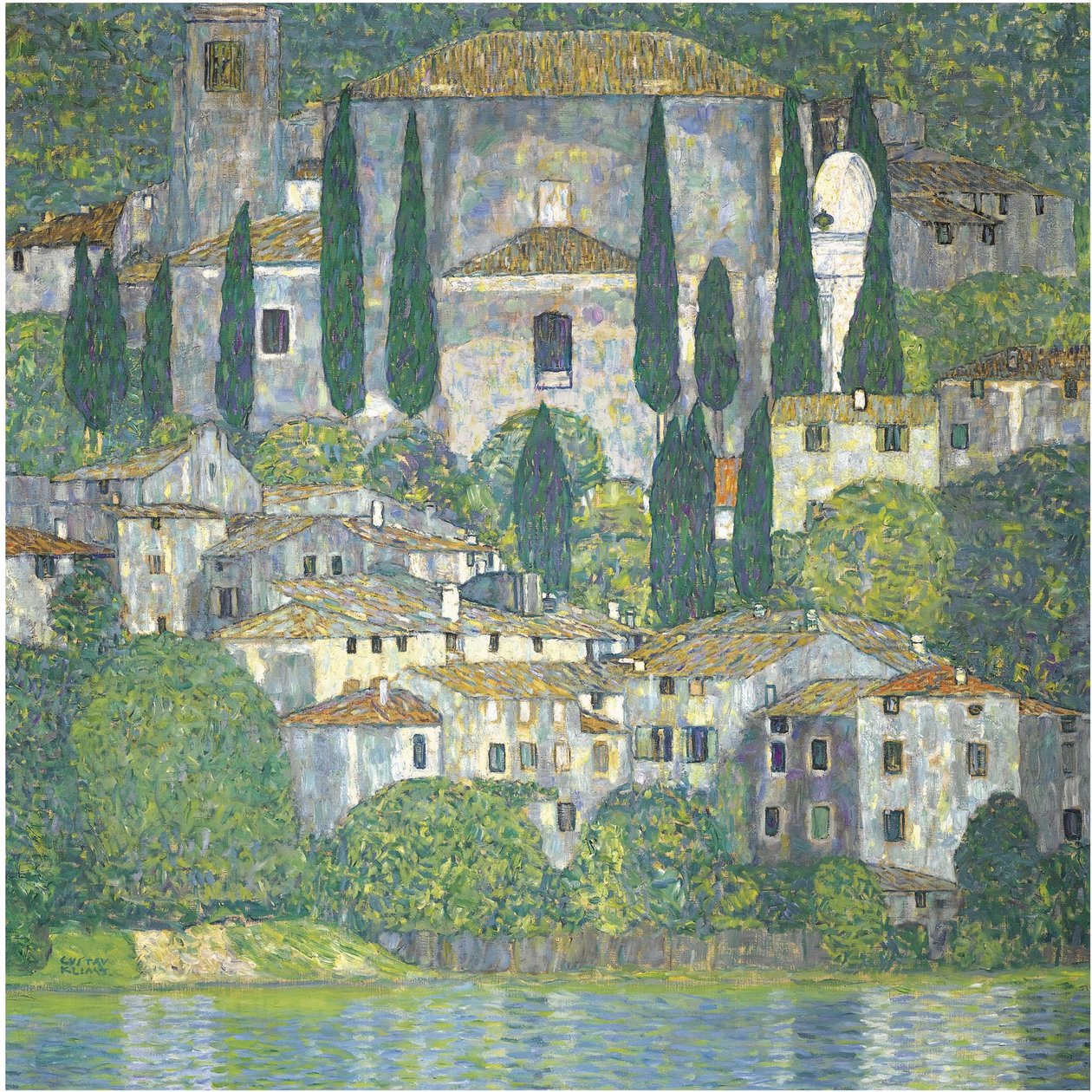 Kirkko Cassonen maisemassa sypressien kanssa, 1913 tekijältä Gustav Klimt