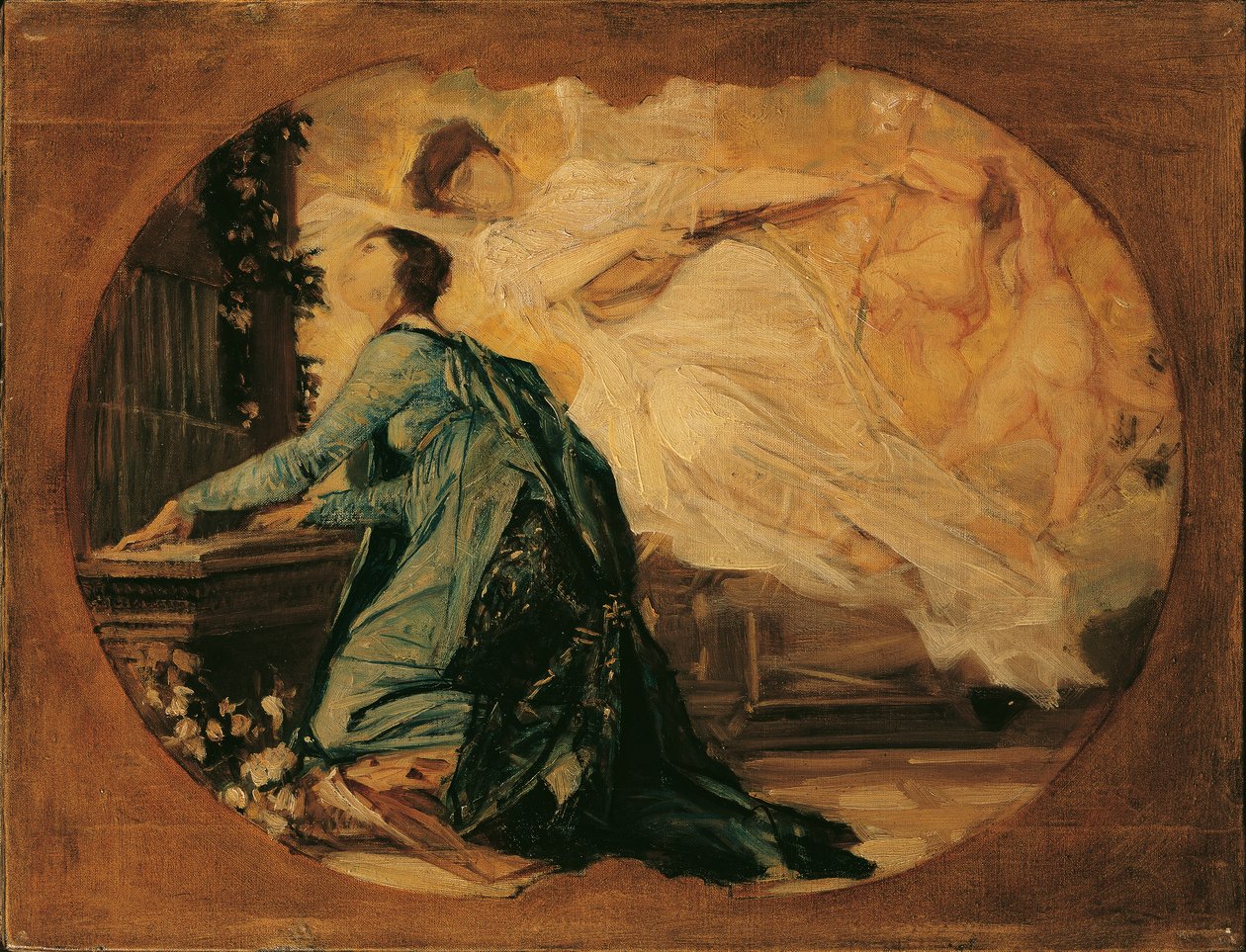 Luonnos musiikin allegoorialle (urkuri) tekijältä Gustav Klimt