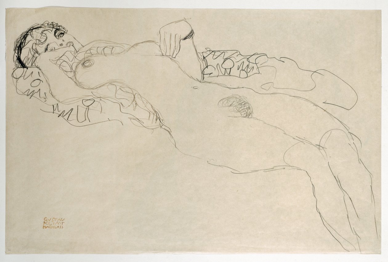 Nainen alasti kääntyi vasemmalle tekijältä Gustav Klimt