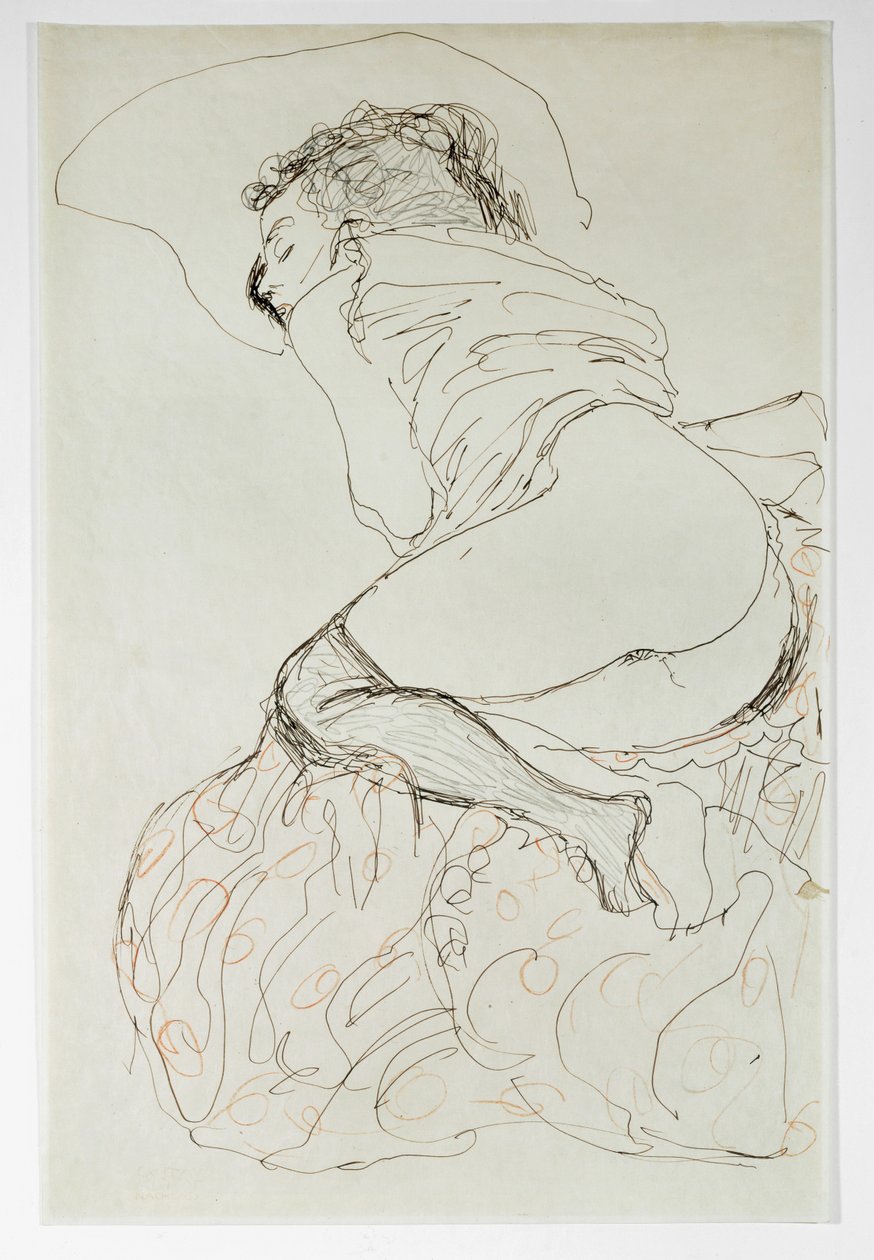 Nainen alasti, kääntynyt vasemmalle tekijältä Gustav Klimt