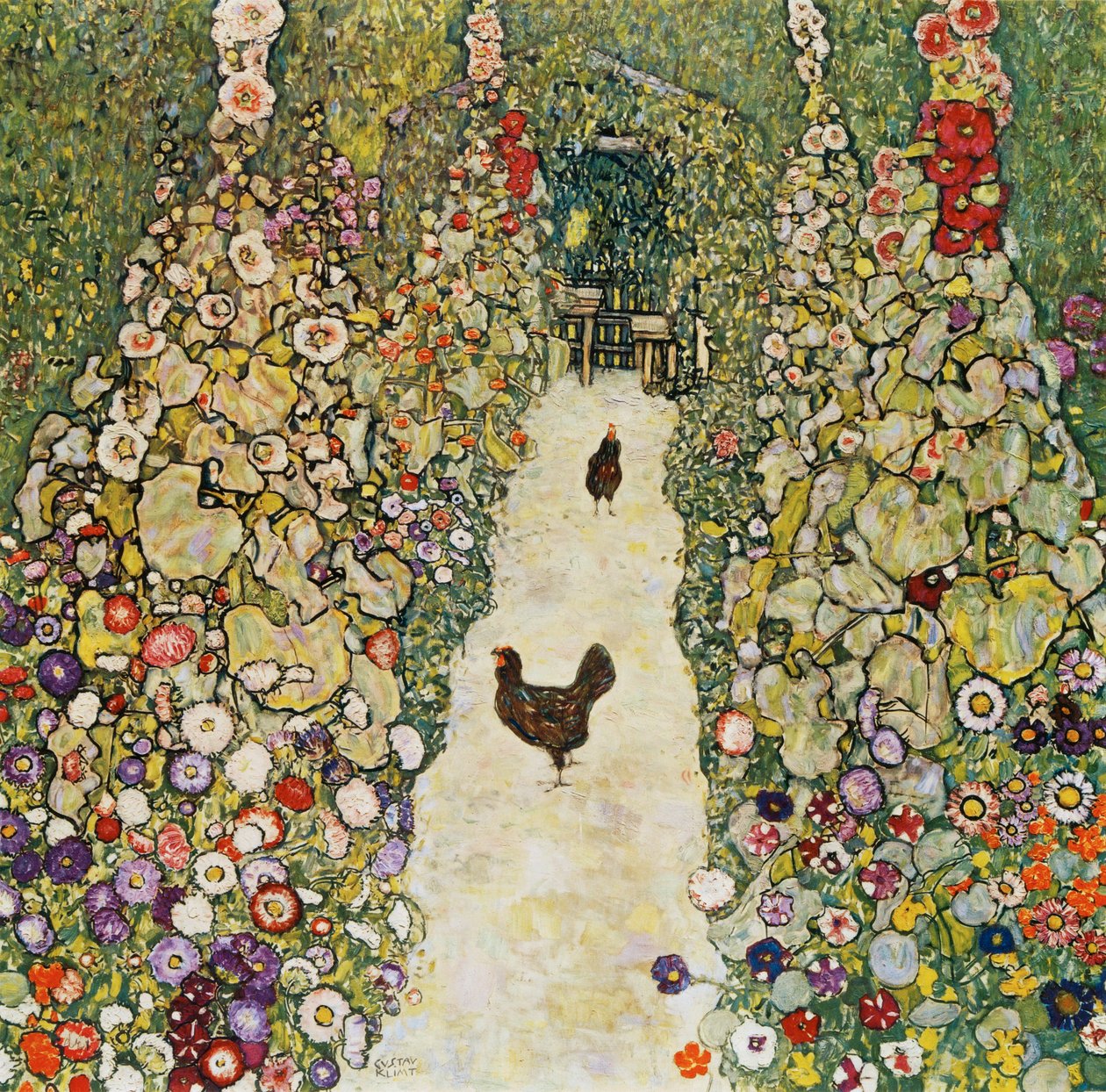 Puutarhapolku kanojen kanssa tekijältä Gustav Klimt