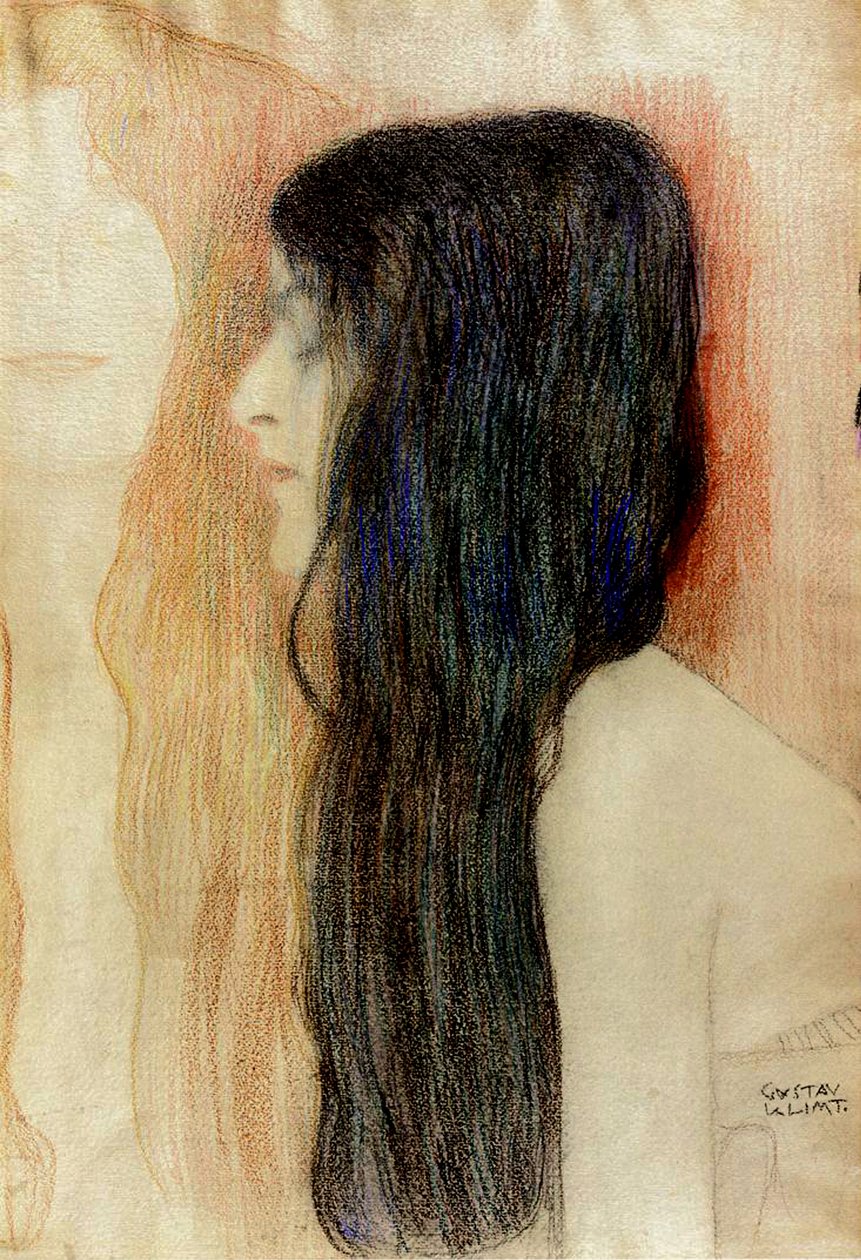 Tyttö pitkähiuksinen, 1898-99 (pastelli paperille) tekijältä Gustav Klimt