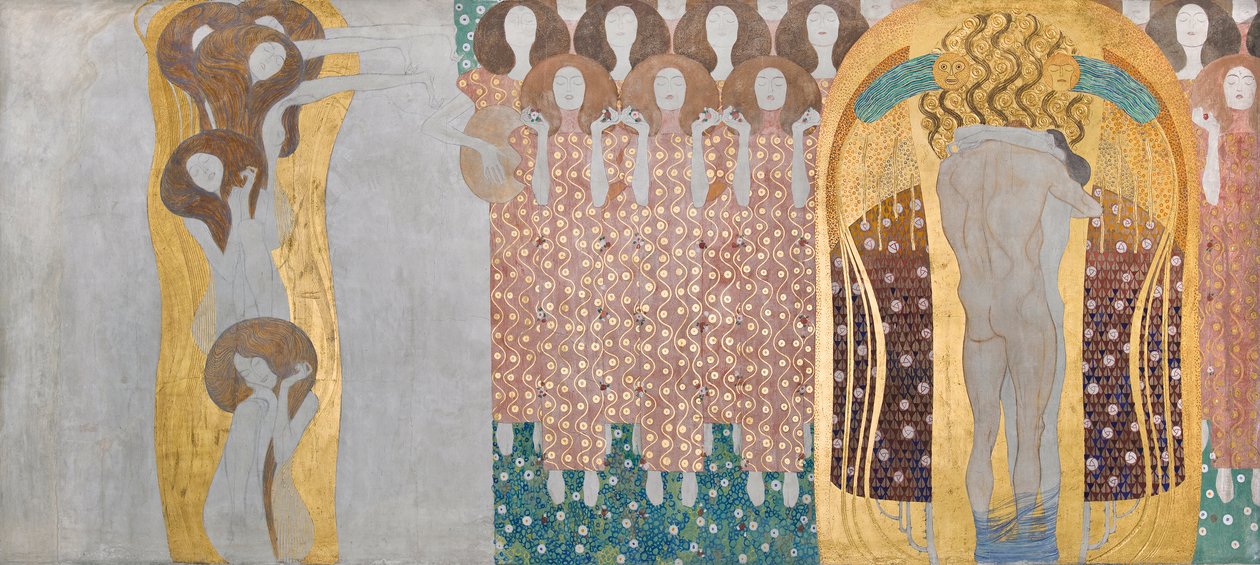 Tässä on suudelma koko maailmalle!, yksityiskohta Beethoven Friisestä tekijältä Gustav Klimt