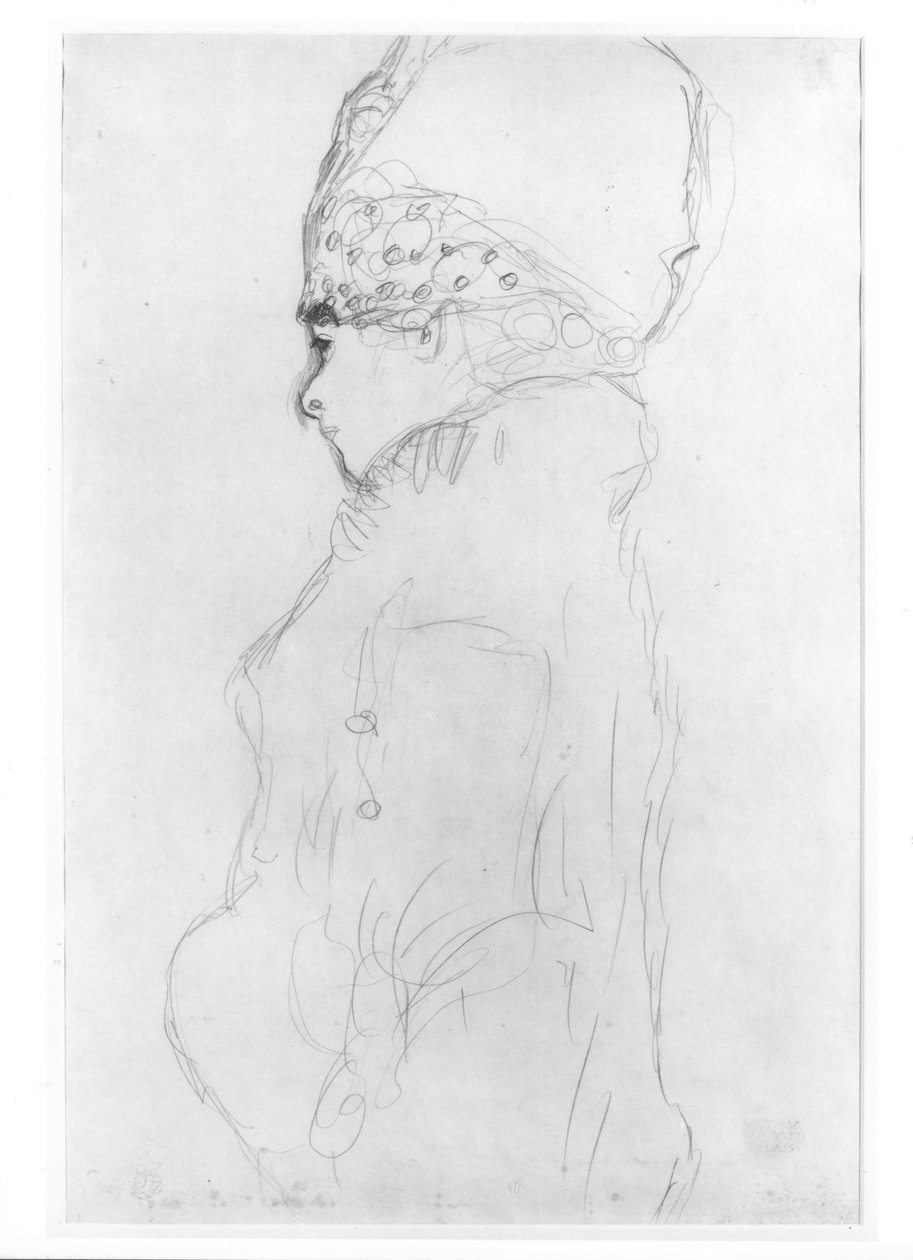 Lady with a Tall Hat, n. 1917, tekijältä Gustav Klimt