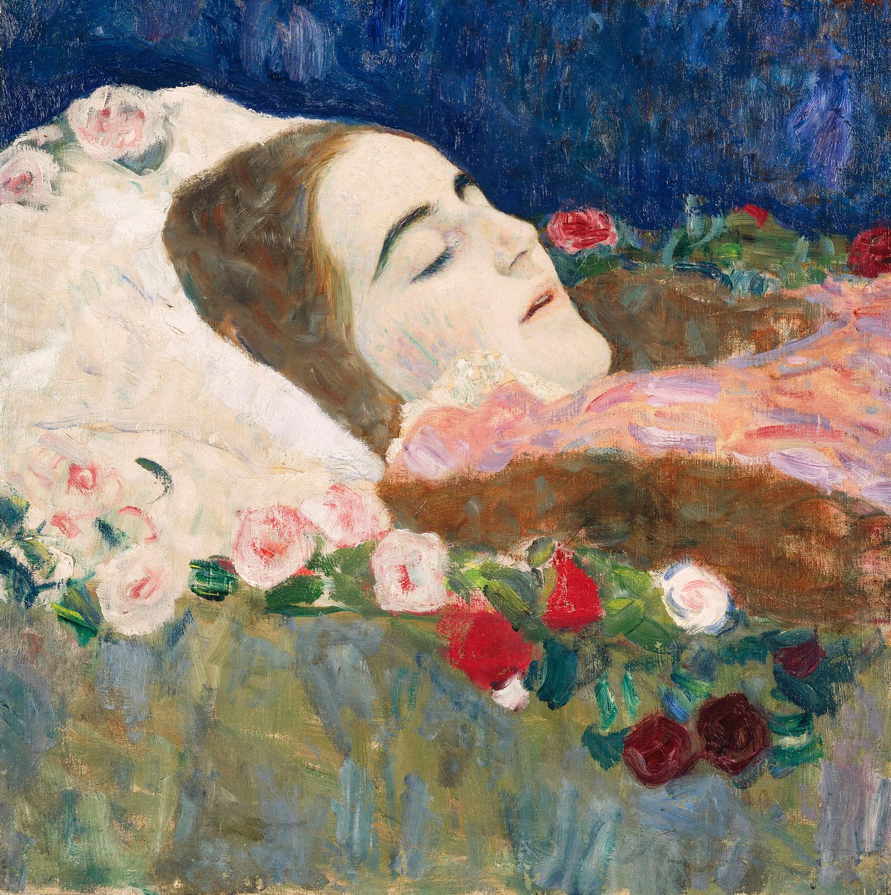 Neiti Ria Munk kuolinvuoteella; Fraulein Ria Munk kuolinvuoteella, n. 1910 tekijältä Gustav Klimt