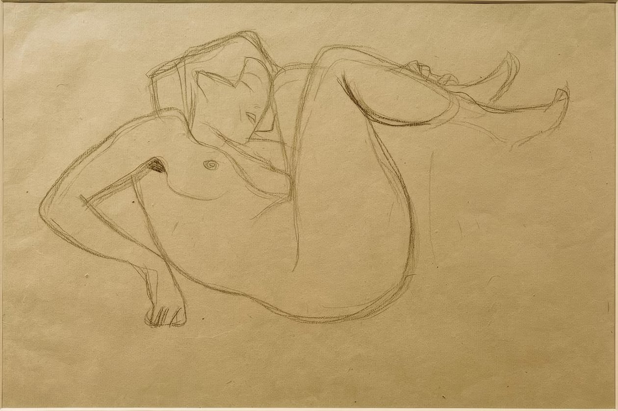 Mit angezogenen Schenkeln kauernder Mädchenak (Opiskelu) tekijältä Gustav Klimt