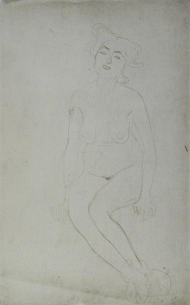 Nude Woman Seated, n. 1903 (lyijykynä ja punainen värikynä japanilaiselle paperille) (m/w kuva) tekijältä Gustav Klimt