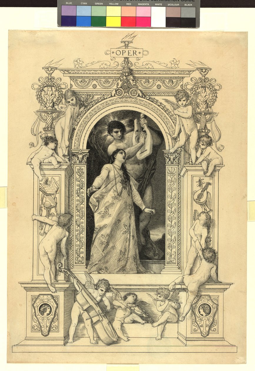 Oper (Vorlage für: Gerlach & Schenk, Allegorien und Embleme Bd. 1 Nr. 64a) tekijältä Gustav Klimt