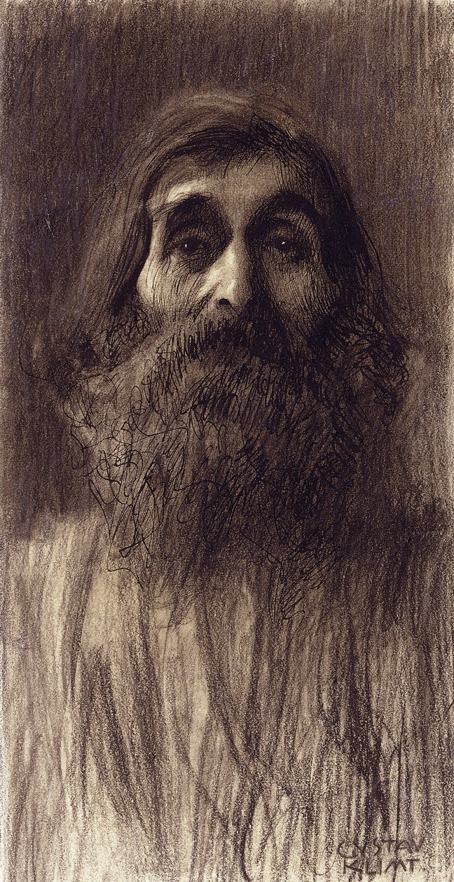 Parrakkaan miehen muotokuva; Puolipitkä muotokuva partamammista, edestä, n. 1894 tekijältä Gustav Klimt