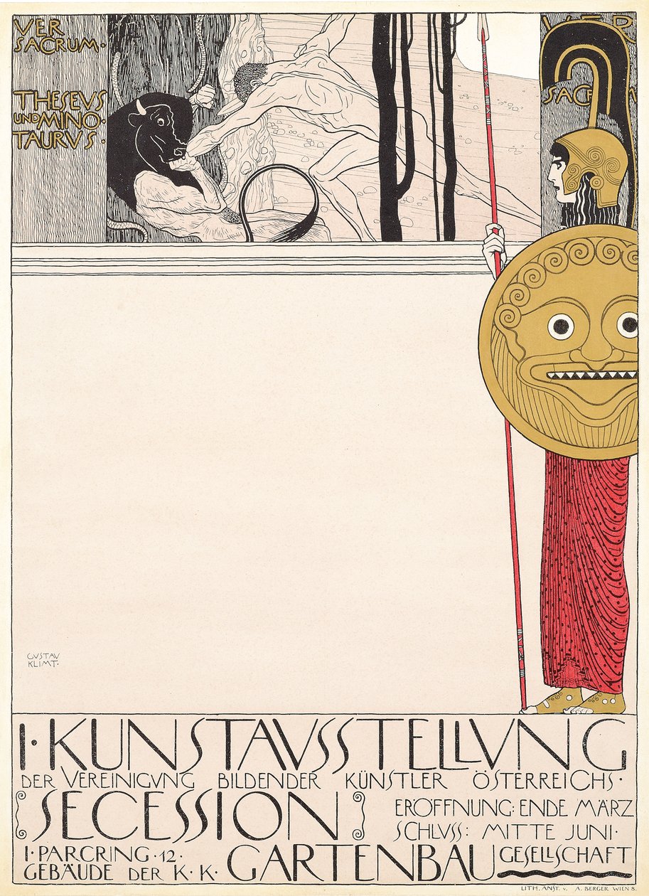Juliste Wienin ensimmäiselle separatistinäyttelylle vuonna 1898 tekijältä Gustav Klimt