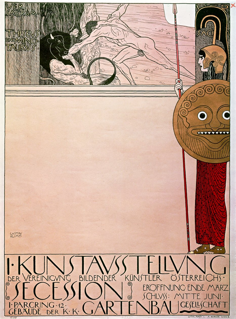 Ensimmäisen Secession-näyttelyn juliste (Theseus ja Minotauros) tekijältä Gustav Klimt